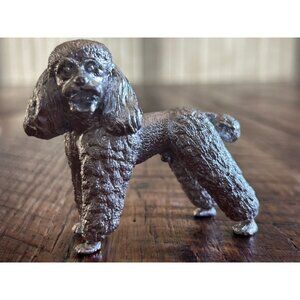 Vintage Solid Metal Poodle Figurine Makers Mark MM With Shaggy Fur Detail For Di